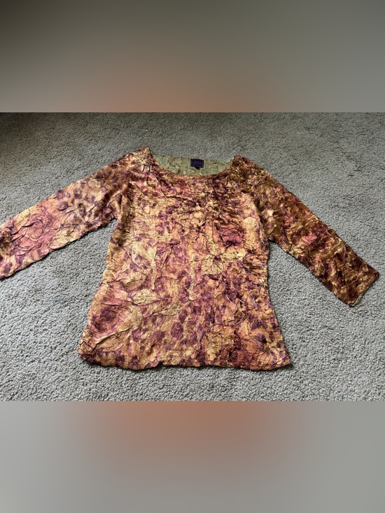 Colour Works Tops - Vintage Womens S Small Boho Fall Crinkle Satin Top Dark Copper CW Colour Works